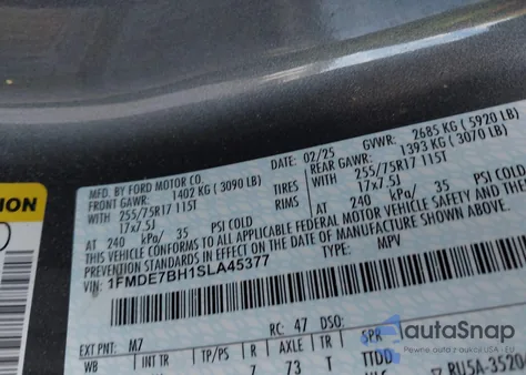 2025 Ford Bronco Big Bend z USA, uszkodzony, nr VIN 1FMDE7BH1SLA45377